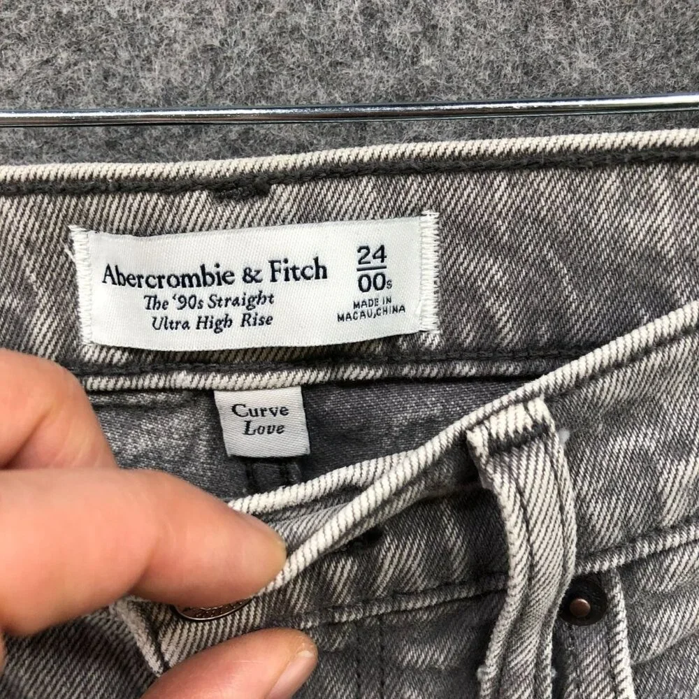 Abercrombie & Fitch 90s Ultra High Rise Curve Love Jeans Women 24/00S Gray Denim - Picture 4 of 10